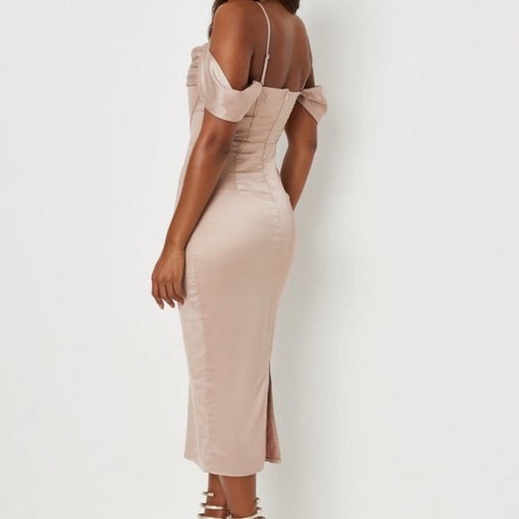 Champagne satin corset styled midi dress. - Picture 2 of 6